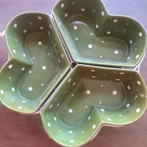 Retired Temptations Trio Heart Shaped Green & White Polka Dot Serving Set